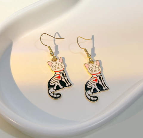 Skeleton Kitten Dangle Earring