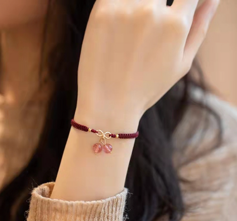 Infinity Double Pink Bead Red Braided Bracelet