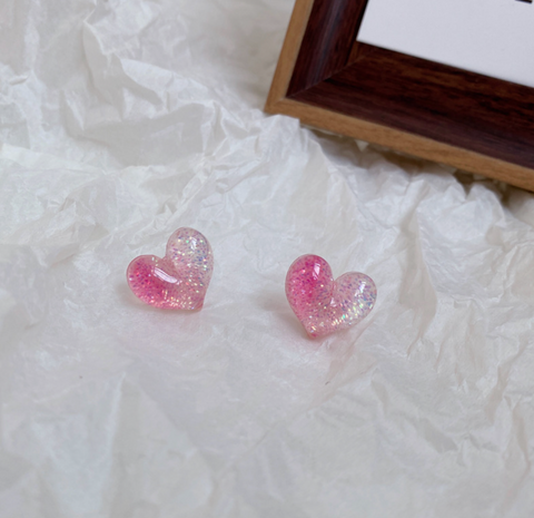 Pink Sparkle Heart Earring