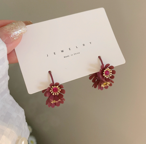 Red Flower Hoop Earring