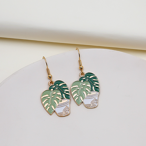 Potted Plant Leaf Dangle Earring