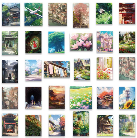 Studio Ghibli Inspired Scenery Vinyl Sticker 60pc