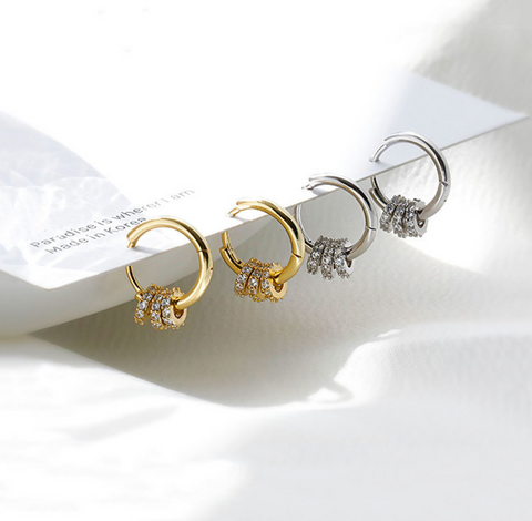Three Crystal Hoop Earring