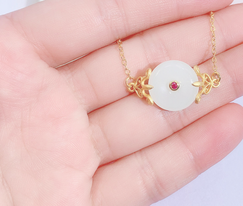 White Jade Coin Gold Bracelet 19cm