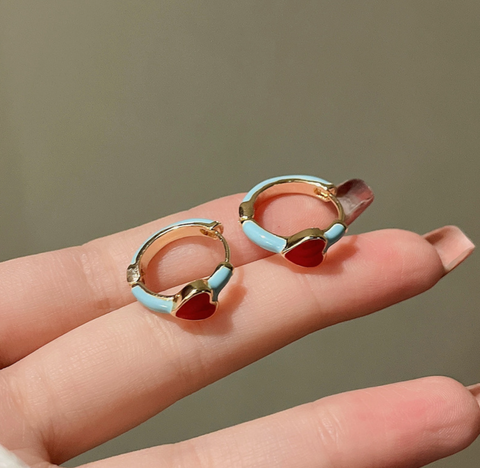 Red Heart Blue Earring