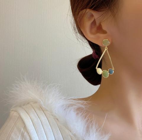 Green Gold Enamel Dangle Earring