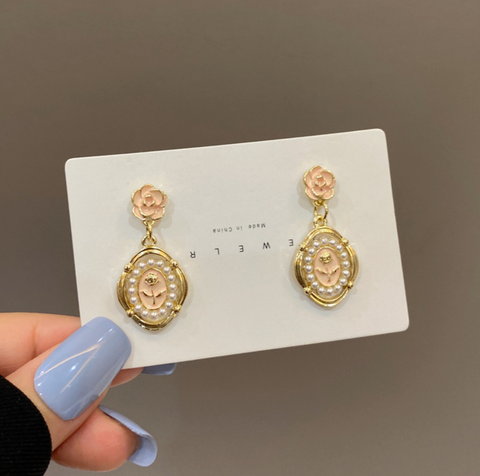 Pink Rose Dangle Earring