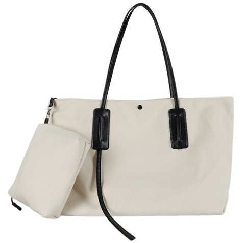 Canvas Tote/Leather Strap and Pouch