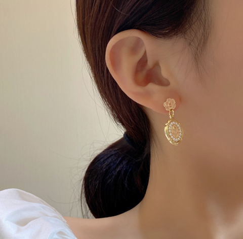 Pink Rose Dangle Earring