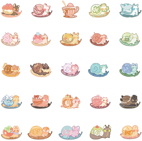 Dessert Snail Vinyl Sticker 50pc