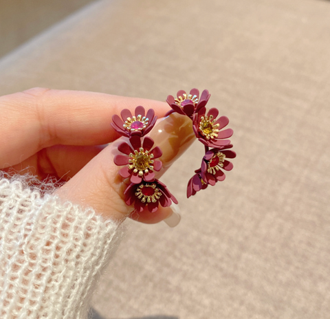 Red Flower Hoop Earring