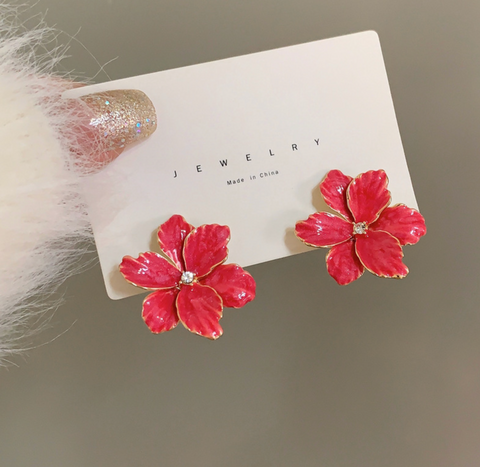 Red Flower Earring