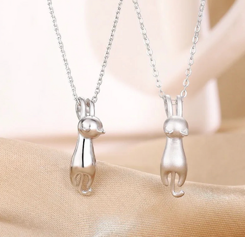 White Dangle Kitten Necklace