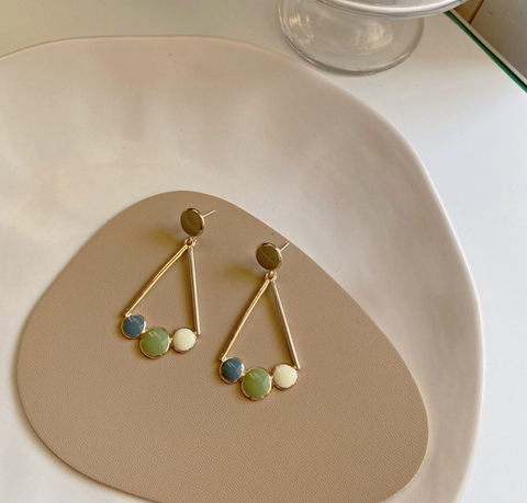 Green Gold Enamel Dangle Earring
