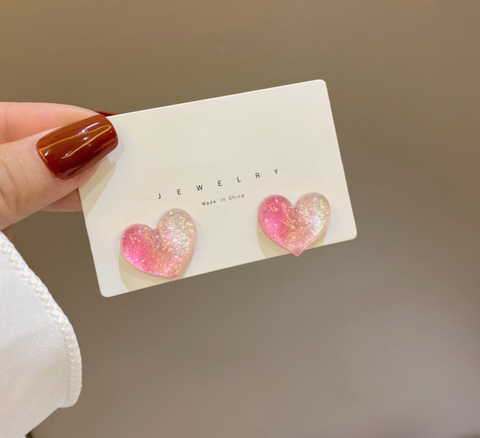 Pink Sparkle Heart Earring
