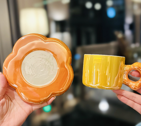 Daisy Flower Ceramic Cup and Saucer