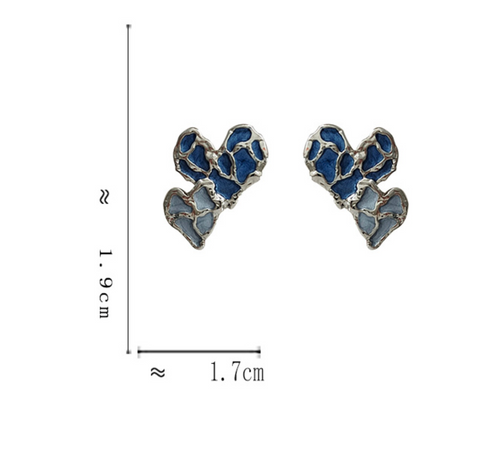 Blue Enamel Heart Earring