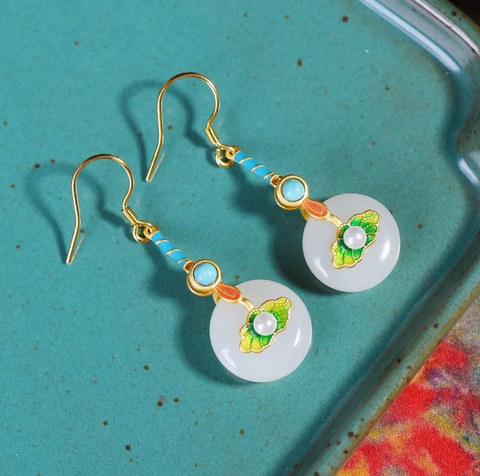 White Jade Leaf Earring