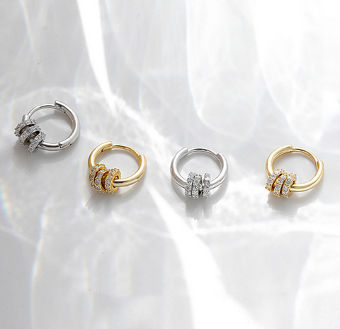 Three Crystal Hoop Earring