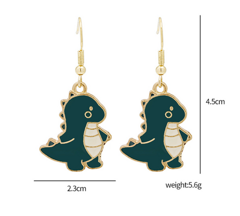 Green Dinosuar Dangle Earring
