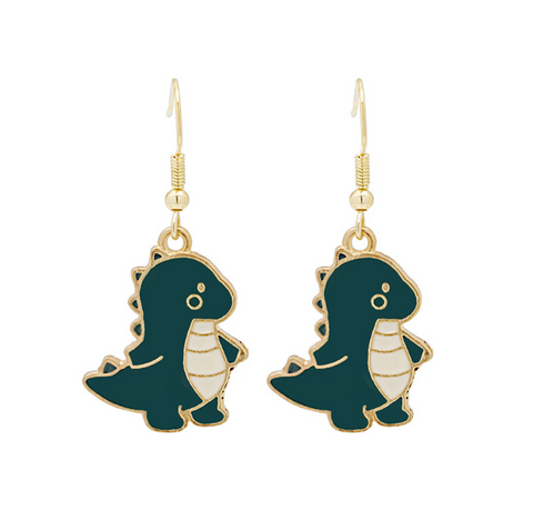 Green Dinosuar Dangle Earring