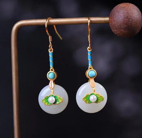 White Jade Leaf Earring