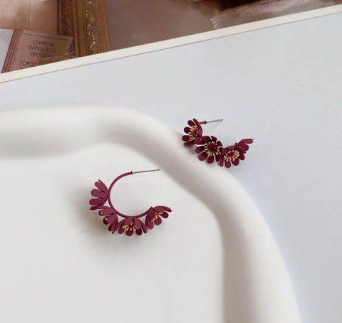 Red Flower Hoop Earring