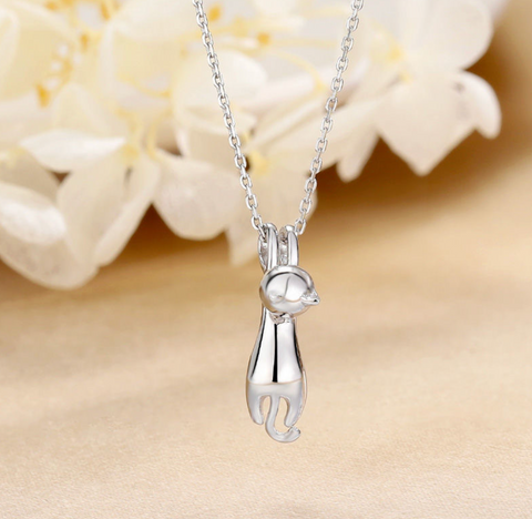 White Dangle Kitten Necklace