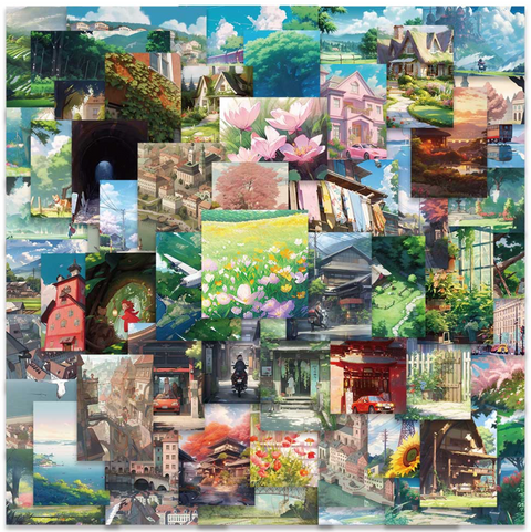 Studio Ghibli Inspired Scenery Vinyl Sticker 60pc