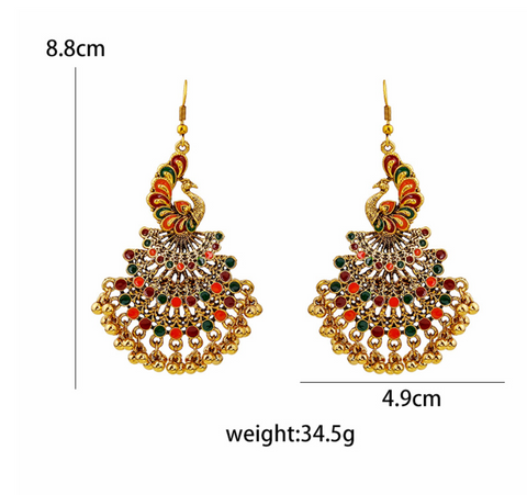 Red & Black Peacock Dangle Earring