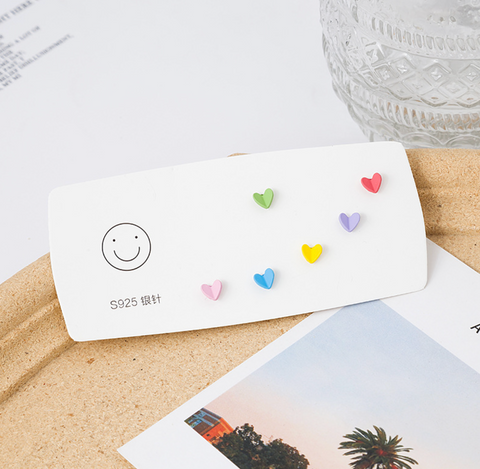 Colorful Folded Heart Six Pc Pack Earring