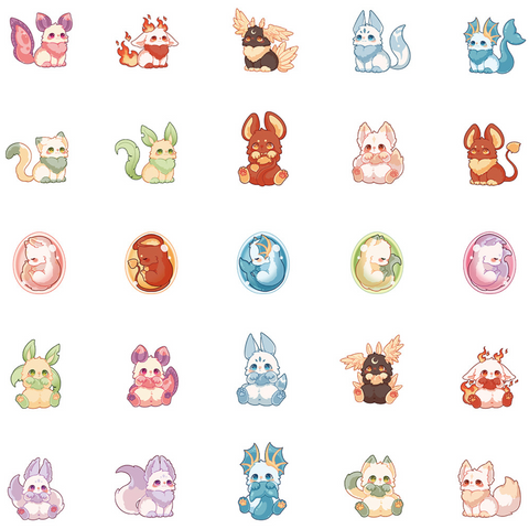 Cute Eeveelutions Vinyl Sticker 50pc