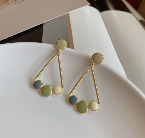 Green Gold Enamel Dangle Earring