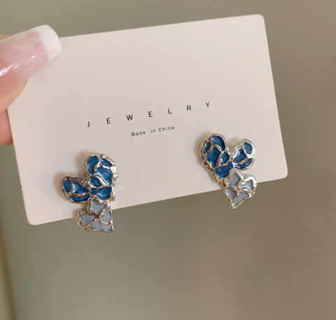 Blue Enamel Heart Earring