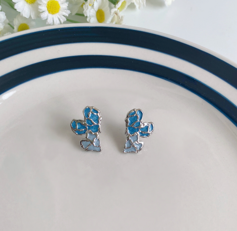 Blue Enamel Heart Earring