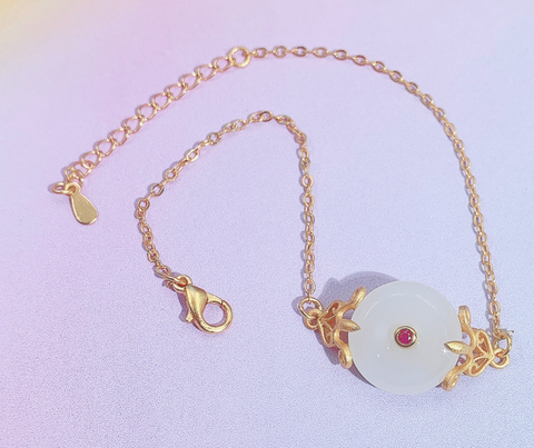 White Jade Coin Gold Bracelet 19cm
