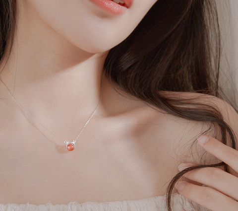 Cat Ear Red Stone Necklace