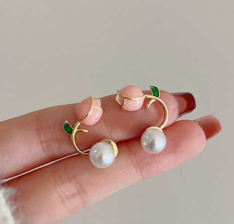 Pink Tulip Gold Earring