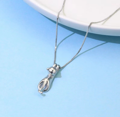 White Dangle Kitten Necklace