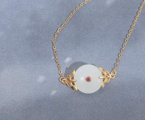 White Jade Coin Gold Bracelet 19cm