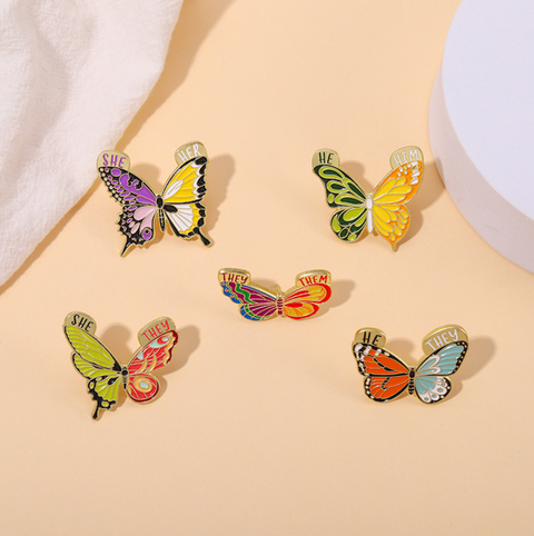 Butterfly Pronoun Pin