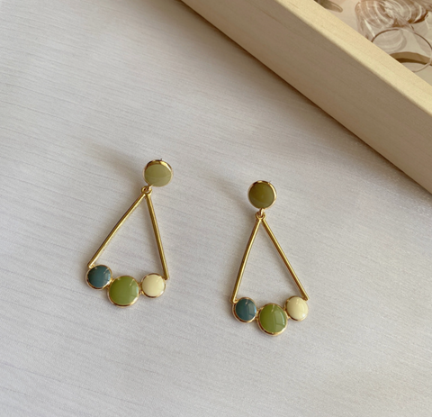 Green Gold Enamel Dangle Earring