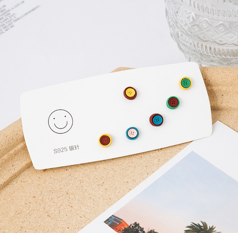 Colorful Button Six Pc Pack Earring