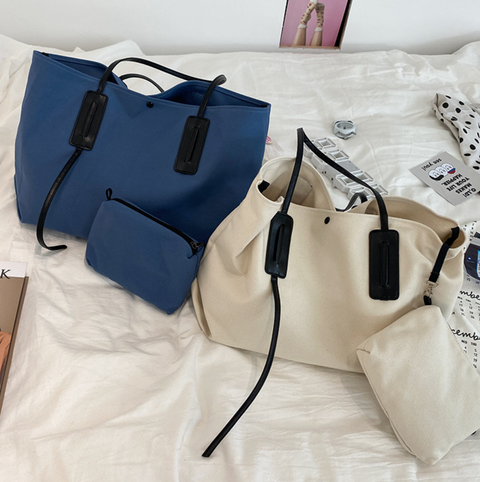 Canvas Tote/Leather Strap and Pouch