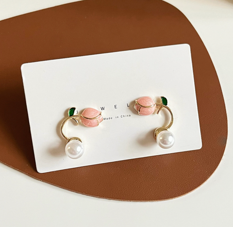 Pink Tulip Gold Earring