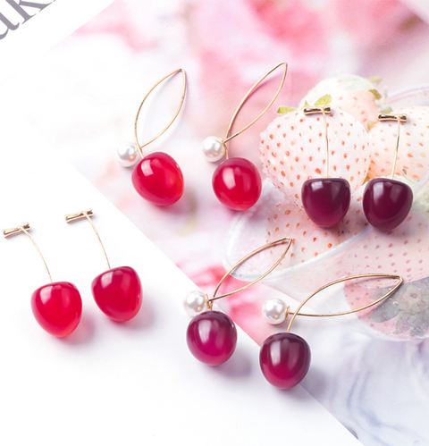 Pearl Red Cherry Dangle Earring
