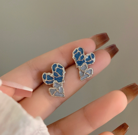 Blue Enamel Heart Earring