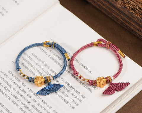 Gold Flower Red Braided Bracelet