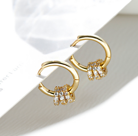 Three Crystal Hoop Earring