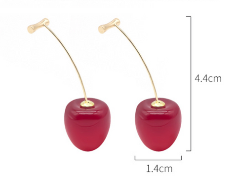 Cherry Red Stem Dangle Earring
